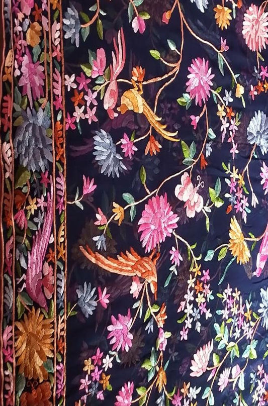 Blue Hand Embroidered Parsi Work Pure Georgette Dupatta - Luxurion World