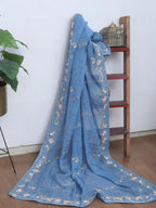 Blue Hand Embroidered Silk Cutdana And Sequins Work Semi Stitched Lehenga Set - Luxurion World