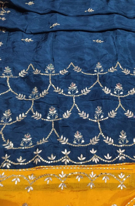 Blue Hand Gota Patti Uppada Silk Saree - Luxurion World
