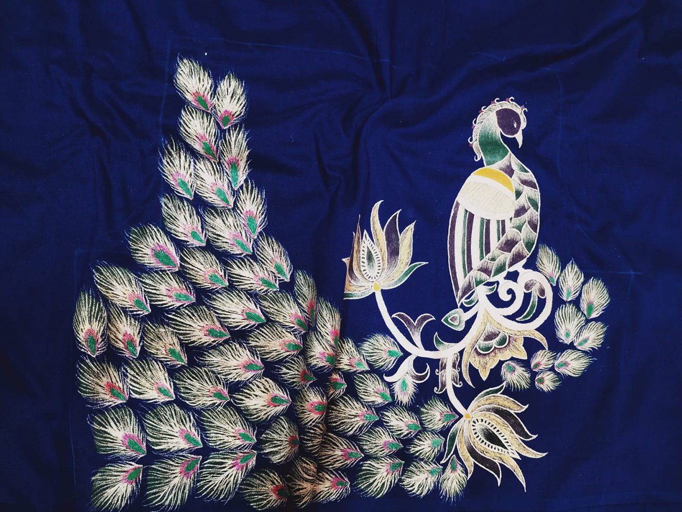 Blue Hand Painted Cotton Silk Blouse Fabric (1 Mtr) - Luxurion World