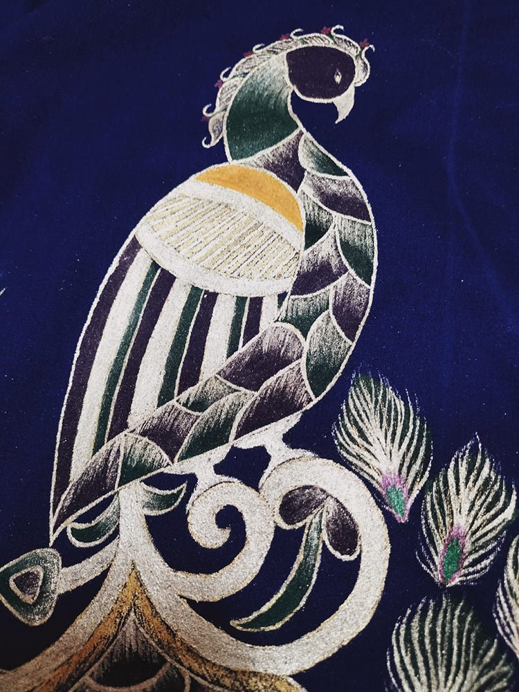 Blue Hand Painted Cotton Silk Blouse Fabric (1 Mtr) - Luxurion World