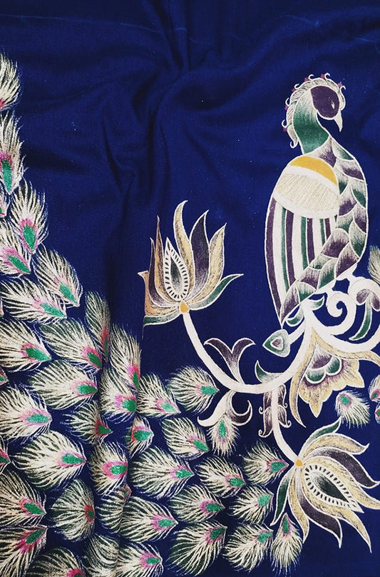 Blue Hand Painted Cotton Silk Blouse Fabric (1 Mtr) - Luxurion World