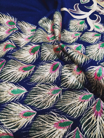 Blue Hand Painted Cotton Silk Blouse Fabric (1 Mtr) - Luxurion World