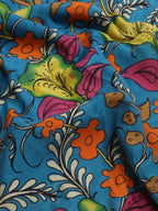 Blue Hand Painted Kalamkari Pure Silk Fabric ( 1 Mtr ) - Luxurion World