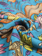 Blue Hand Painted Kalamkari Pure Silk Fabric ( 1 Mtr ) - Luxurion World