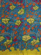 Blue Hand Painted Kalamkari Pure Silk Fabric ( 1 Mtr ) - Luxurion World