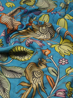Blue Hand Painted Kalamkari Pure Silk Fabric ( 1 Mtr ) - Luxurion World