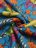 Blue Hand Painted Kalamkari Pure Silk Fabric ( 1 Mtr ) - Luxurion World