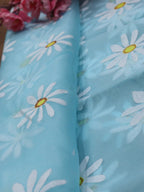 Blue Hand Painted Organza Silk Fabric (1 Mtr) - Luxurion World