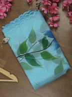 Blue Hand Painted Organza Silk Scalloped Border Dupatta - Luxurion World