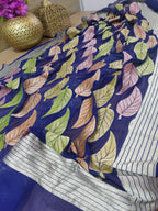 Blue Handloom Banarasi Brush Dye Pure Georgette Dupatta - Luxurion World