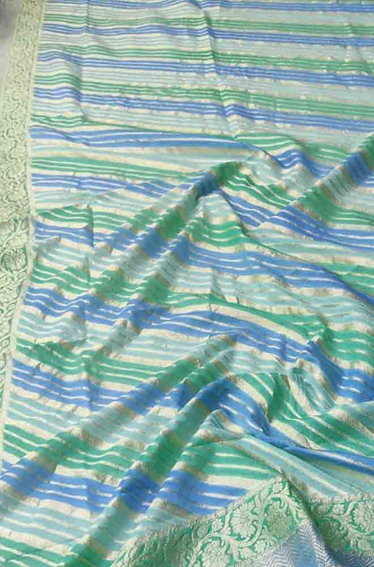 Blue Handloom Banarasi Brush Dye Pure Georgette Dupatta - Luxurion World