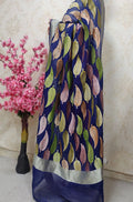 Blue Handloom Banarasi Brush Dye Pure Georgette Dupatta - Luxurion World