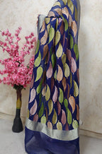 Blue Handloom Banarasi Brush Dye Pure Georgette Dupatta - Luxurion World