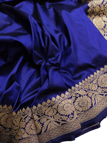 Blue Handloom Banarasi Katan Silk Koniya Design Saree - Luxurion World