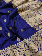 Blue Handloom Banarasi Katan Silk Koniya Design Saree - Luxurion World
