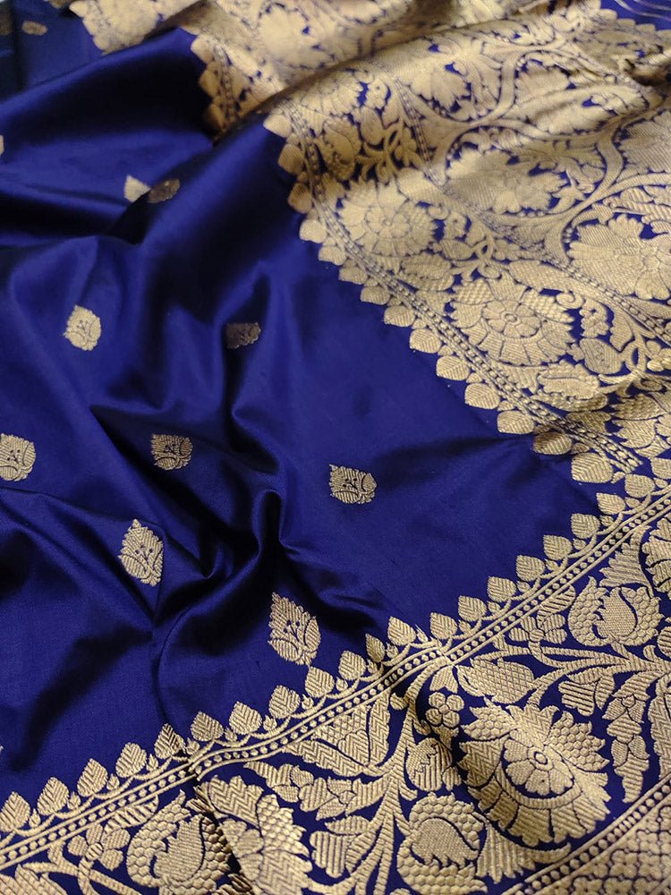 Blue Handloom Banarasi Katan Silk Koniya Design Saree - Luxurion World