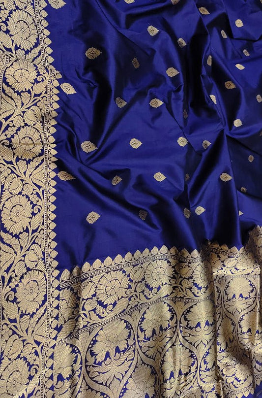 Blue Handloom Banarasi Katan Silk Koniya Design Saree - Luxurion World