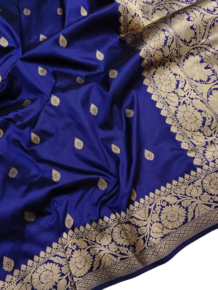 Blue Handloom Banarasi Katan Silk Koniya Design Saree - Luxurion World