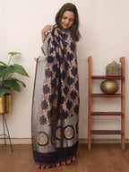 Blue Handloom Banarasi Pure Georgette Brush Dye Dupatta - Luxurion World