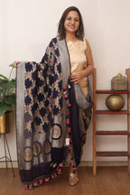 Blue Handloom Banarasi Pure Georgette Brush Dye Dupatta - Luxurion World
