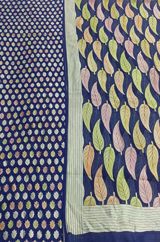 Blue Handloom Banarasi Pure Georgette Brush Dyed Suit - Luxurion World