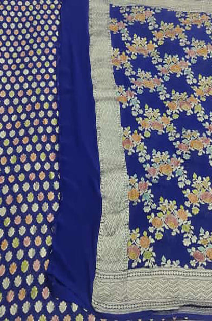 Blue Handloom Banarasi Pure Georgette Brush Dyed Suit