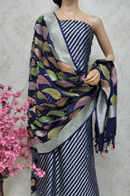 Blue Handloom Banarasi Pure Georgette Georgette Brush Dye Unstitched Suit Set - Luxurion World
