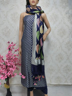 Blue Handloom Banarasi Pure Georgette Georgette Brush Dye Unstitched Suit Set - Luxurion World