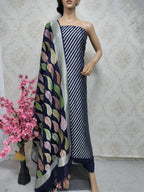 Blue Handloom Banarasi Pure Georgette Georgette Brush Dye Unstitched Suit Set - Luxurion World