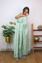Blue Handloom Banarasi Pure Georgette Meenakari Saree - Luxurion World