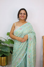 Blue Handloom Banarasi Pure Georgette Meenakari Saree - Luxurion World