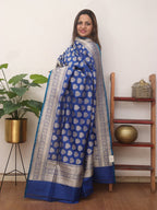 Blue Handloom Banarasi Pure Katan Silk Dupatta - Luxurion World
