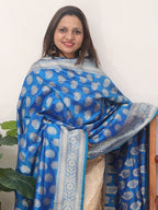 Blue Handloom Banarasi Pure Katan Silk Dupatta - Luxurion World