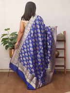 Blue Handloom Banarasi Pure Katan Silk Dupatta - Luxurion World