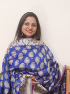 Blue Handloom Banarasi Pure Katan Silk Dupatta - Luxurion World