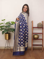 Blue Handloom Banarasi Pure Katan Silk Dupatta - Luxurion World