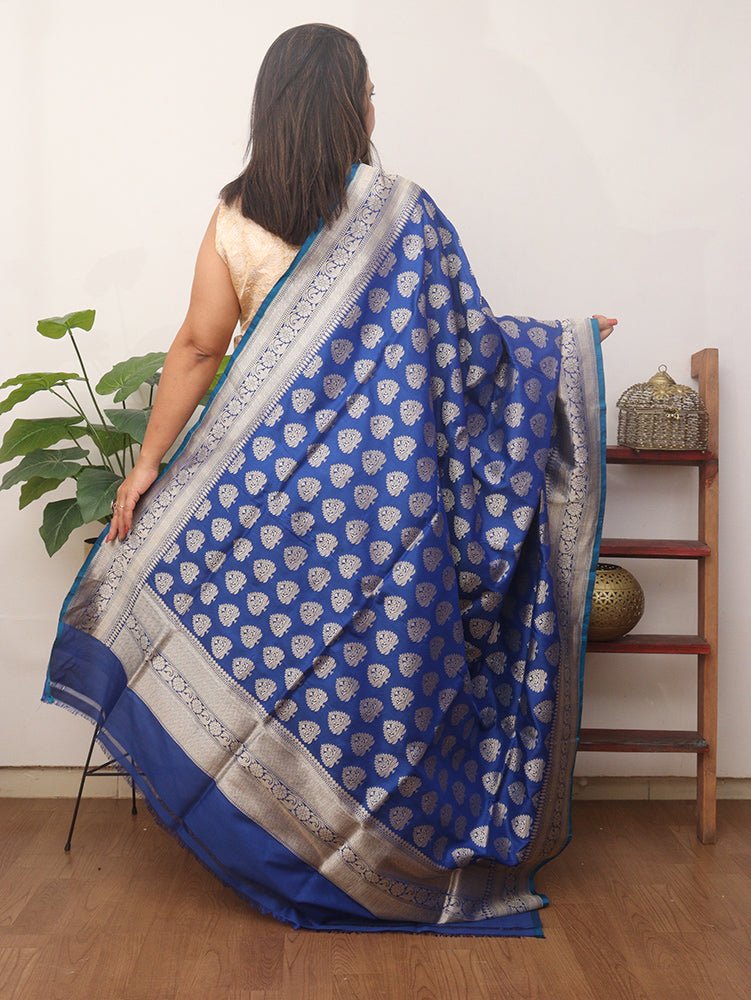 Blue Handloom Banarasi Pure Katan Silk Dupatta - Luxurion World