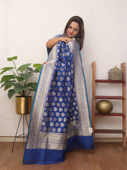 Blue Handloom Banarasi Pure Katan Silk Dupatta