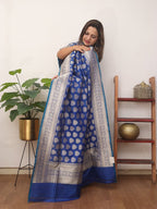 Blue Handloom Banarasi Pure Katan Silk Dupatta - Luxurion World