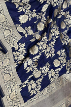 Blue Handloom Banarasi Pure Katan Silk Dupatta - Luxurion World