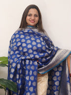 Blue Handloom Banarasi Pure Katan Silk Dupatta - Luxurion World