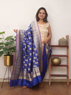 Blue Handloom Banarasi Pure Katan Silk Dupatta - Luxurion World