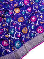 Blue Handloom Banarasi Pure Katan Silk Meenakari Dupatta - Luxurion World