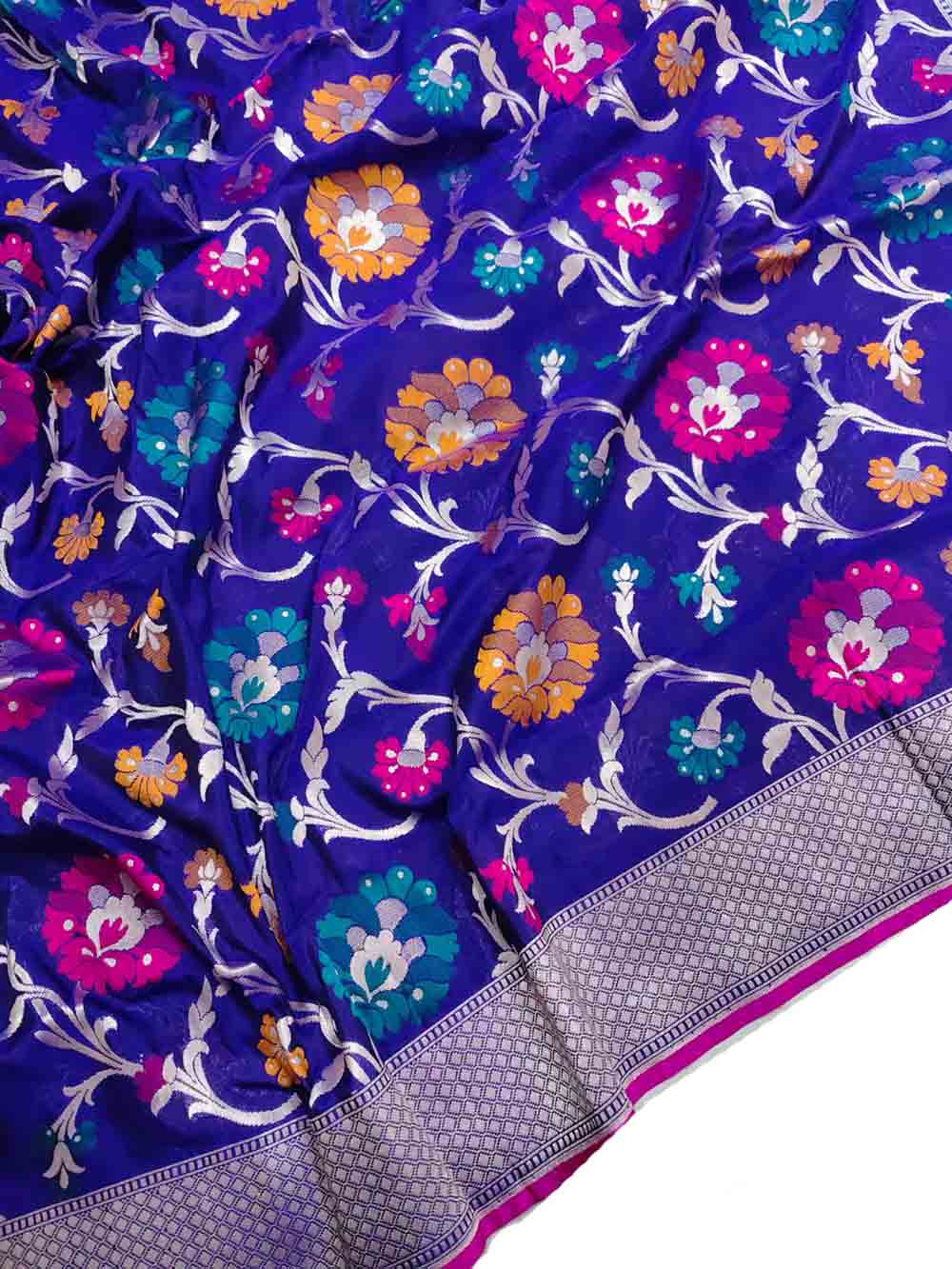 Blue Handloom Banarasi Pure Katan Silk Meenakari Dupatta - Luxurion World