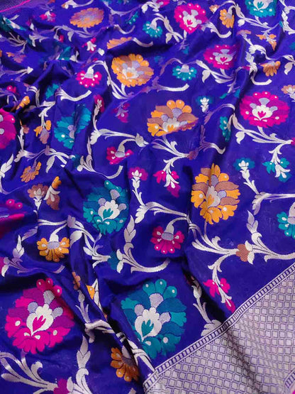 Blue Handloom Banarasi Pure Katan Silk Meenakari Dupatta