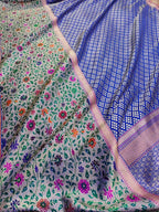 Blue Handloom Banarasi Pure Katan Silk Saree - Luxurion World