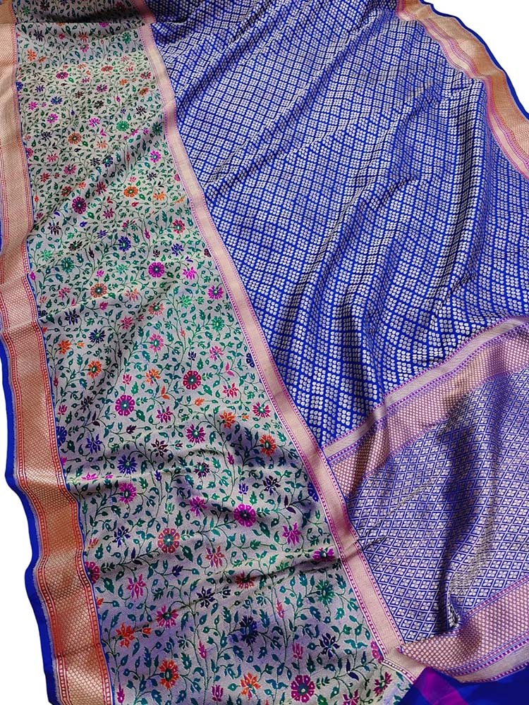 Blue Handloom Banarasi Pure Katan Silk Saree - Luxurion World