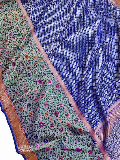 Blue Handloom Banarasi Pure Katan Silk Saree - Luxurion World