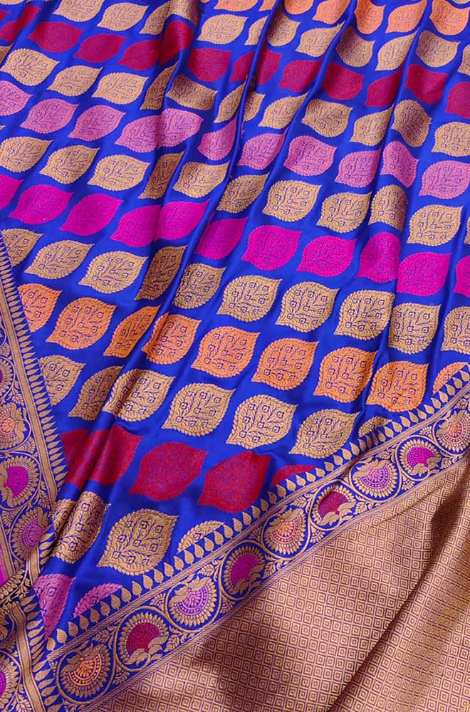 Blue Handloom Banarasi Pure Katan Silk Saree - Luxurion World